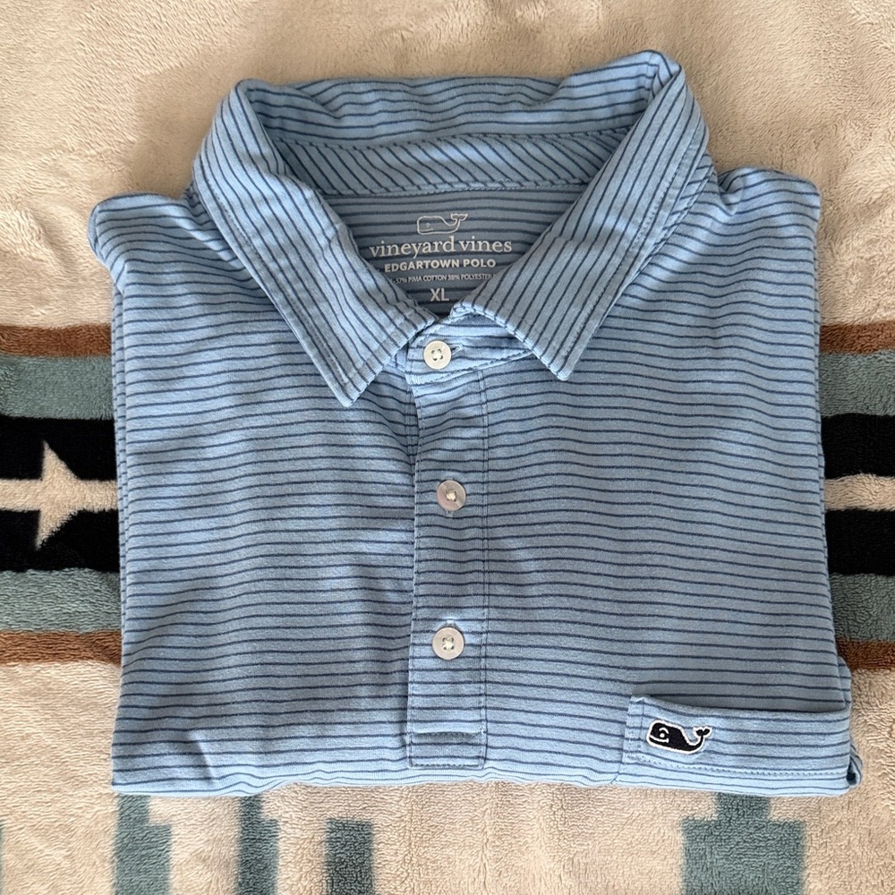 Vineyard Vines Edgartown Polo in Light Blue with Dark Blue Stripes
